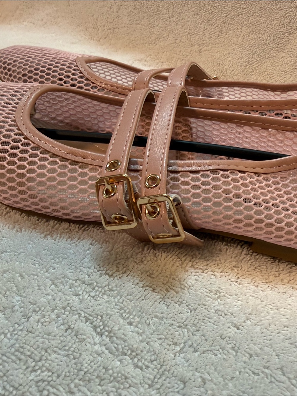 Women's Double-Strap Mesh Mary Jane Flats in Dusty Pink - Picture 2 of 5